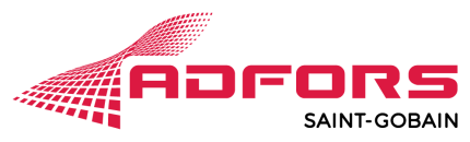 Logo Adfors Saint-Gobain : mot « ADFORS » en rouge avec un motif en points, et « SAINT-GOBAIN » en noir.